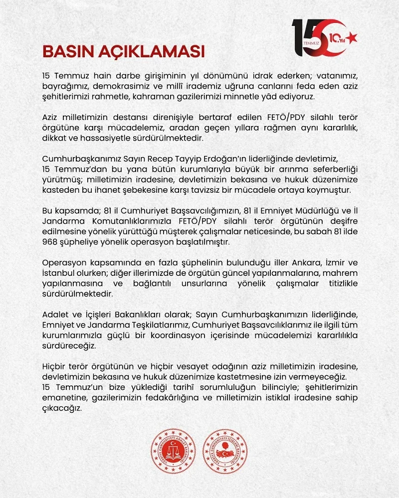 81 ilde düğmeye basıldı: FETÖ'ye eş zamanlı operasyon