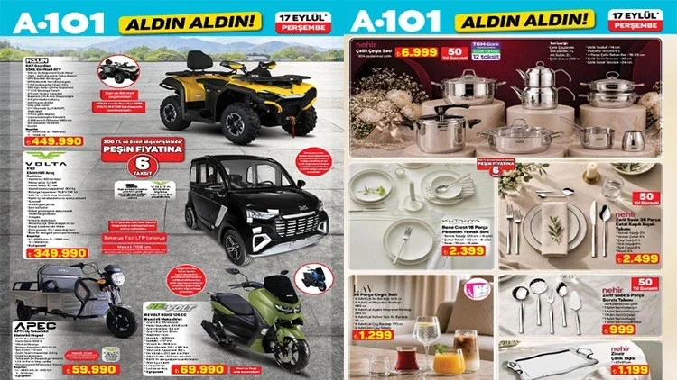 A101 17 Eylül 2026 kataloğunda elektrikli ürünler ve ATV dikkat çekiyor