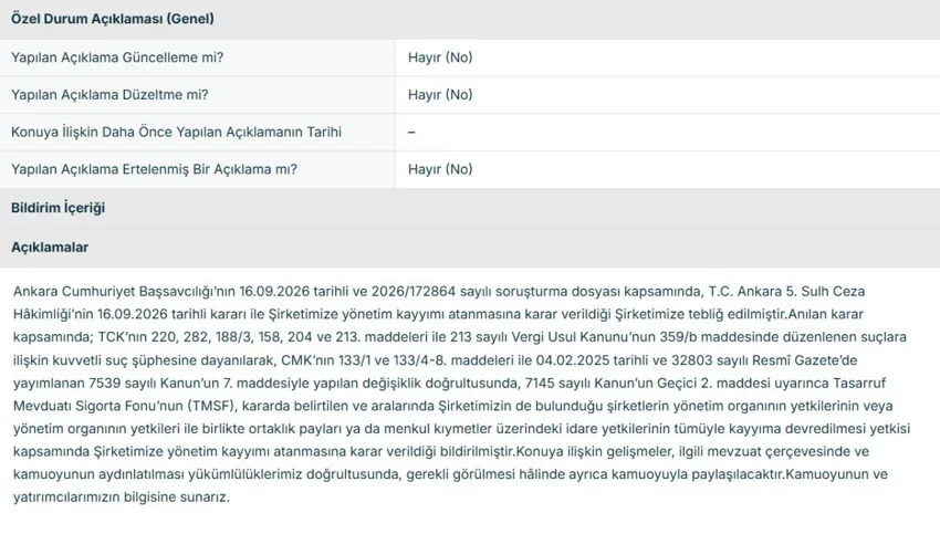 Alves Kablo yönetimine soruşturma kapsamında kayyum atandı