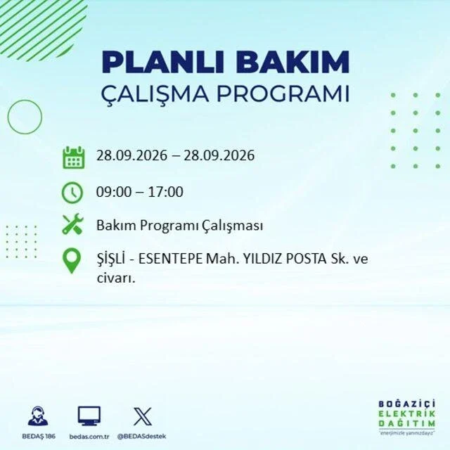 İstanbul’da 28 Eylül elektrik kesintisi yaşanacak ilçeler belli oldu