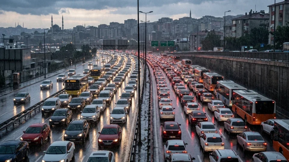 İstanbul’da yağmurla birlikte trafik kilitlendi
