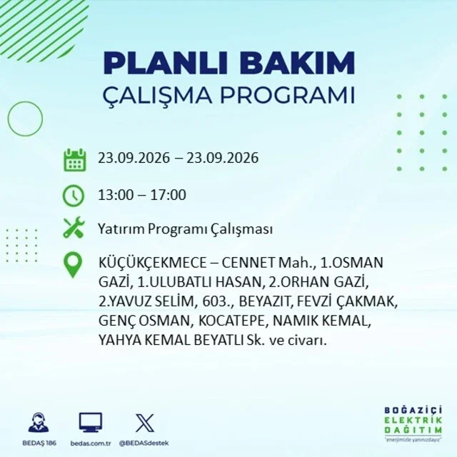 İstanbul’un 20 ilçesinde planlı elektrik kesintisi yaşanacak